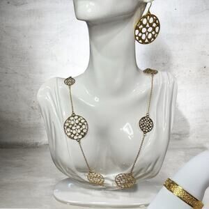 Coach Signature Gold Filigree Necklace, Bangle & Earring Jewelry Set